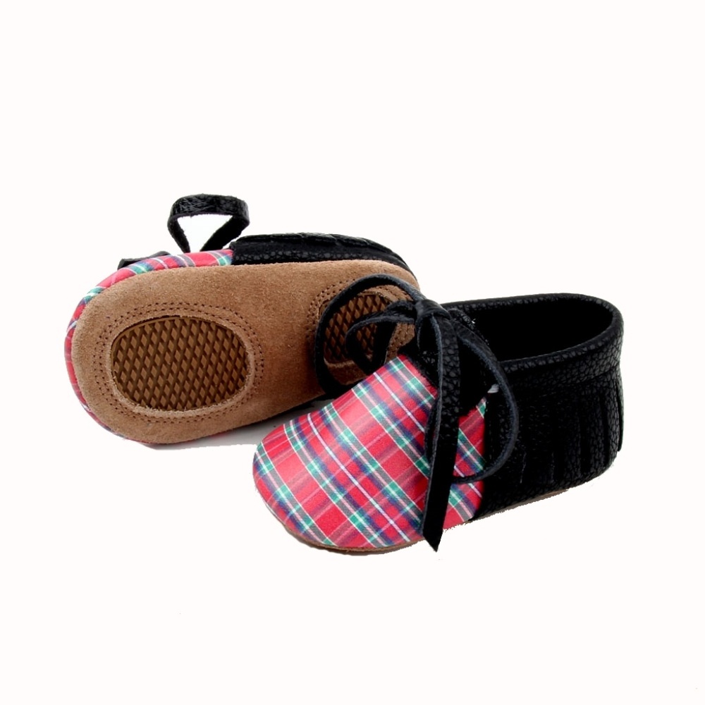 Plaid Baby Moccasins Red toddler baby shoes 0-24 months old Tartan toddler shoes